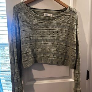 Hollister Cropped Knit Sweater XS Olive Green Lightweight Boho Gently Used